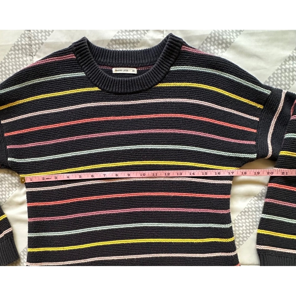 Marine Layer Womens XS Cotton Striped Crewneck Sweater Navy Blue Rainbow Shaker - Picture 3 of 7
